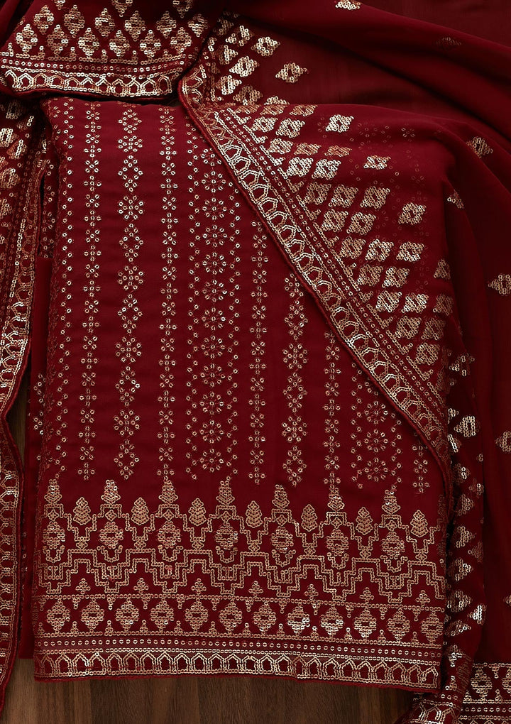 Maroon Sequins Georgette  Unstitched Salwar Suit - Koskii