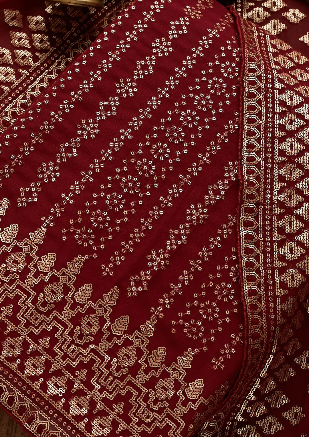 Maroon Sequins Georgette  Unstitched Salwar Suit - Koskii
