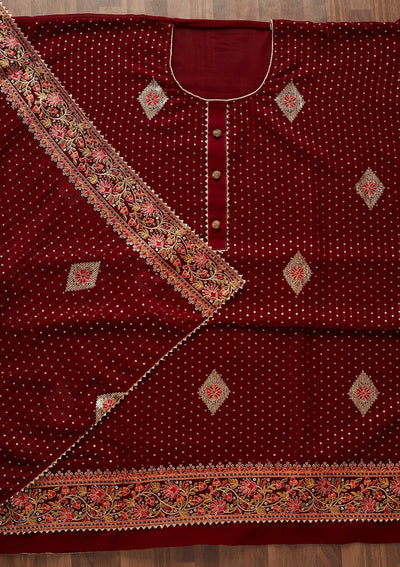 Maroon Sequins Georgette Designer Unstitched Salwar Suit - Koskii