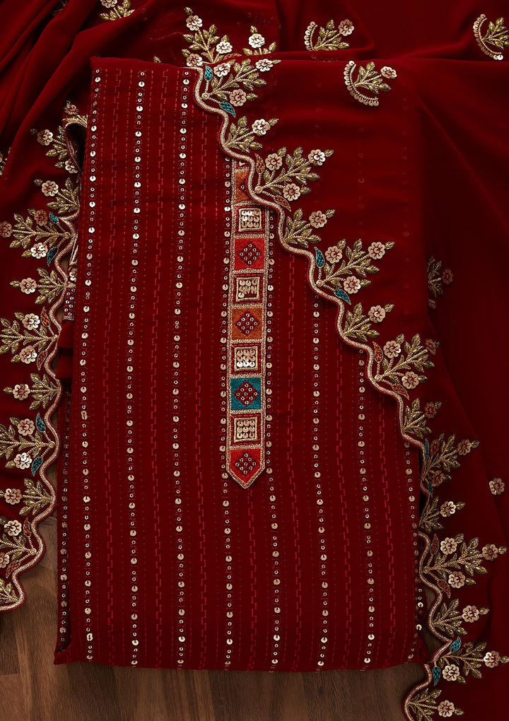 Maroon Sequins Georgette Designer Unstitched Salwar Suit - Koskii