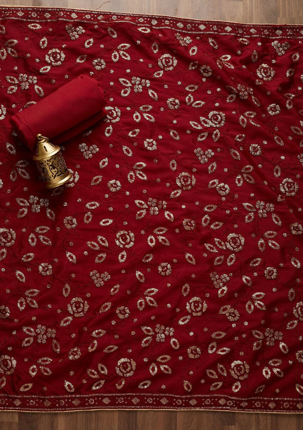 Maroon Sequins Georgette Unstitched Salwar Suit - Koskii