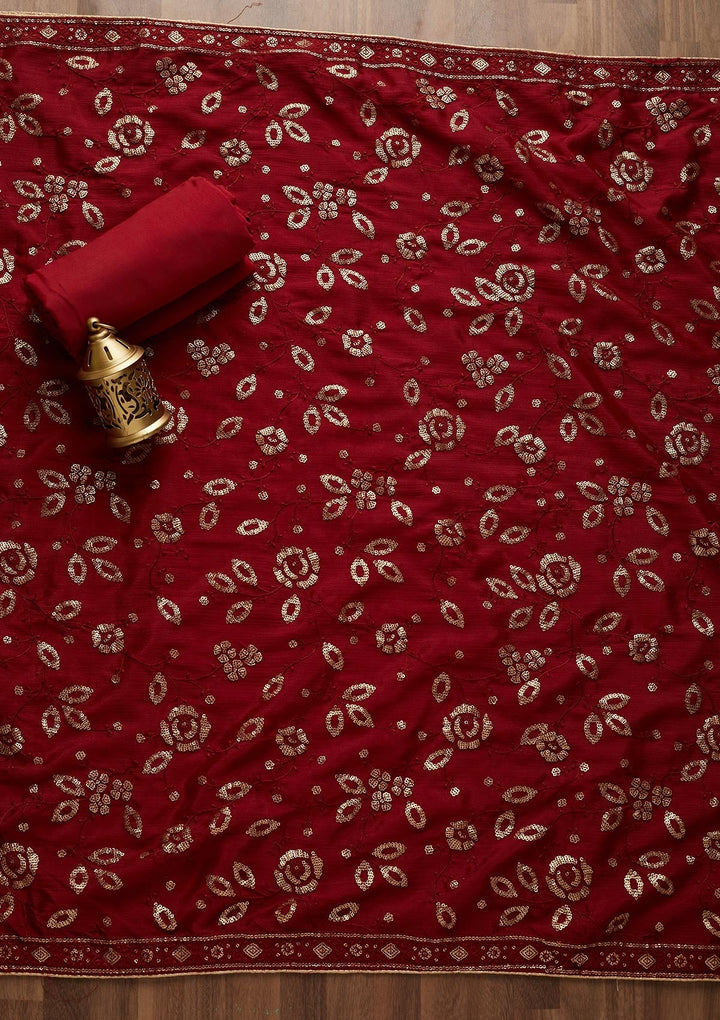 Maroon Sequins Georgette Unstitched Salwar Suit - Koskii