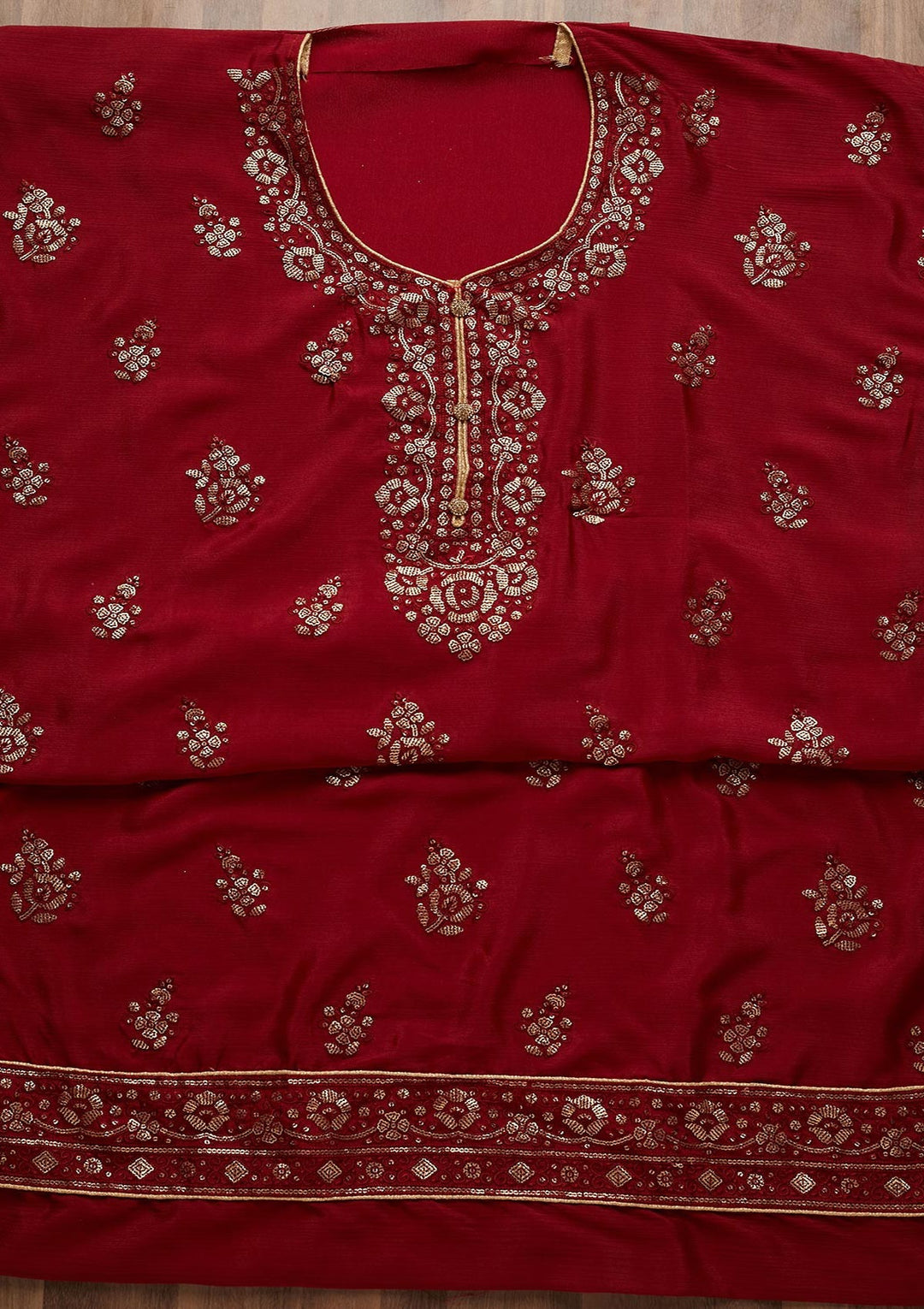 Maroon Sequins Georgette Unstitched Salwar Suit - Koskii