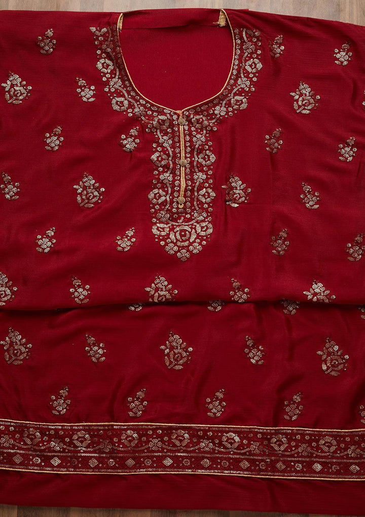 Maroon Sequins Georgette Unstitched Salwar Suit - Koskii