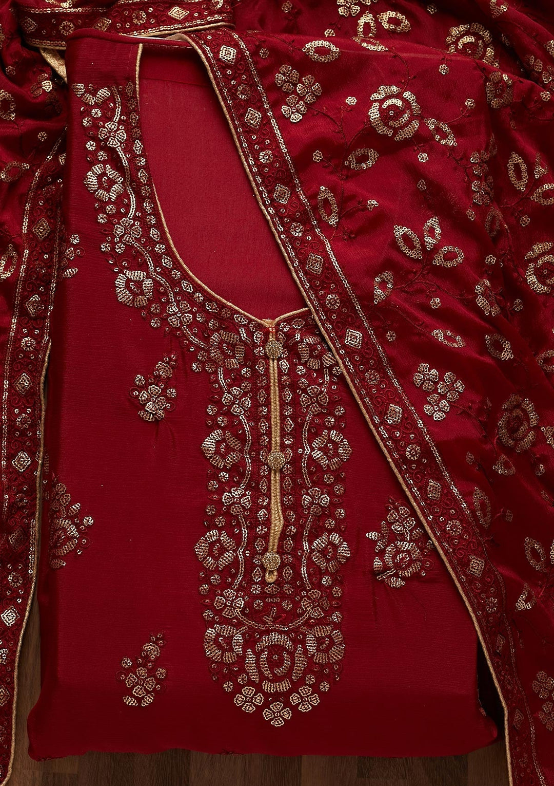 Maroon Sequins Georgette Unstitched Salwar Suit - Koskii