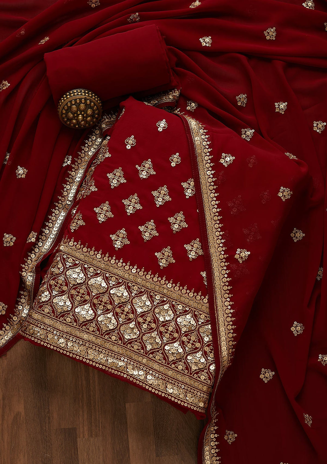 Maroon Sequins Georgette Unstitched Salwar Suit-Koskii