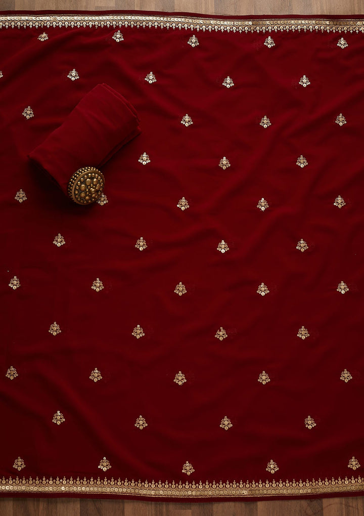 Maroon Sequins Georgette Unstitched Salwar Suit-Koskii