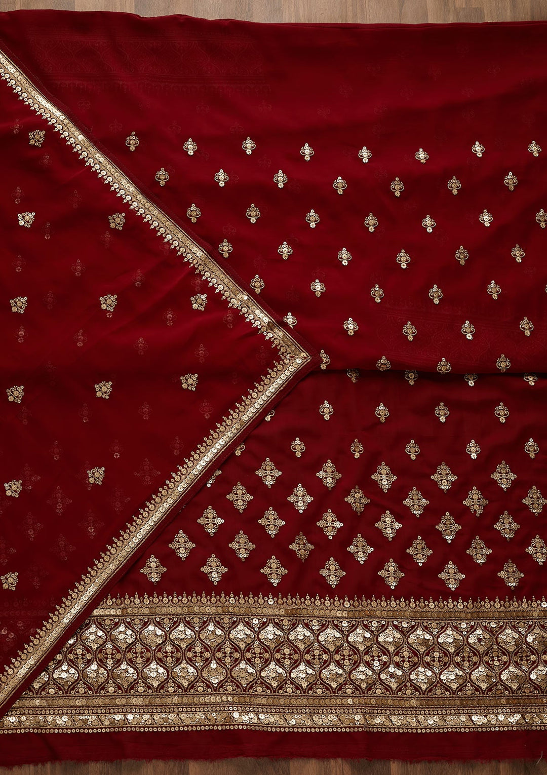 Maroon Sequins Georgette Unstitched Salwar Suit-Koskii