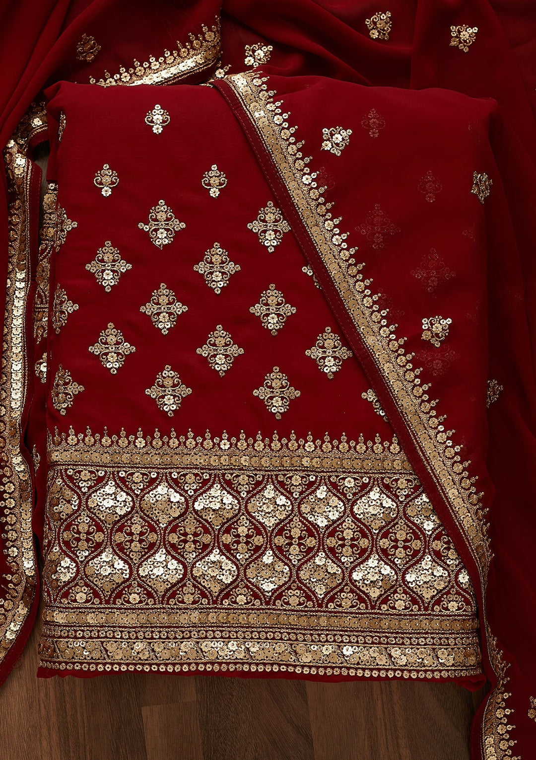Maroon Sequins Georgette Unstitched Salwar Suit-Koskii