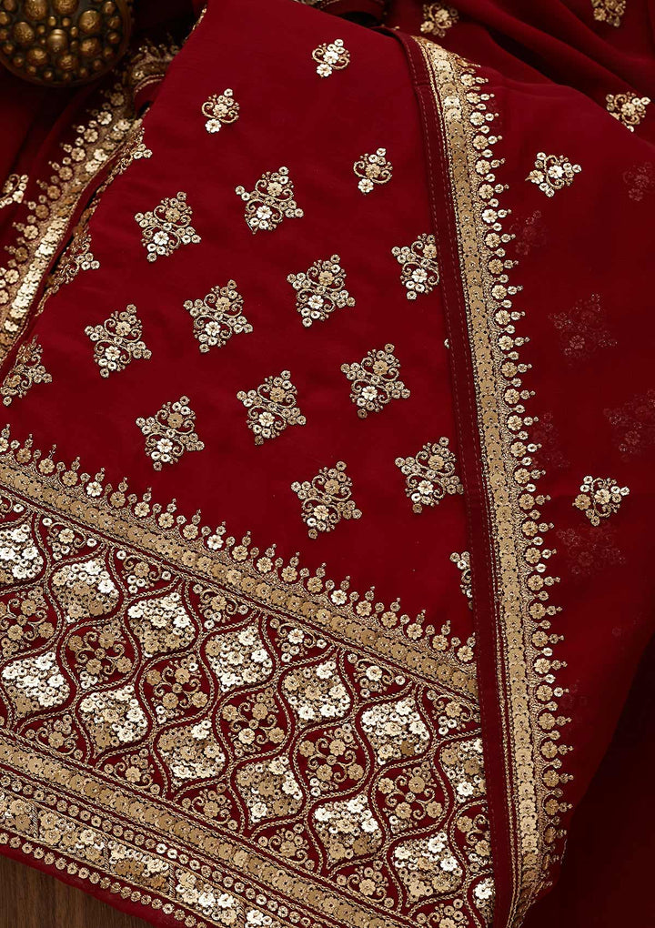 Maroon Sequins Georgette Unstitched Salwar Suit-Koskii