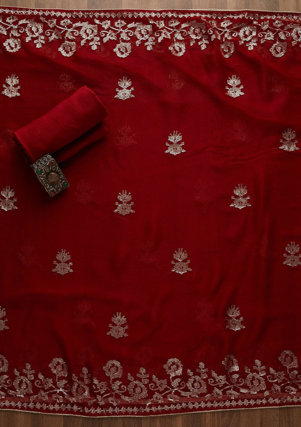 Maroon Sequins Georgette Unstitched Salwar Suit-Koskii