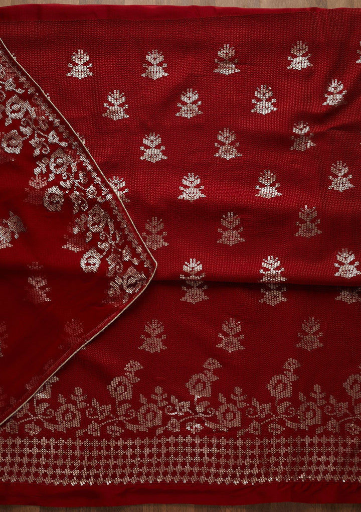 Maroon Sequins Georgette Unstitched Salwar Suit-Koskii