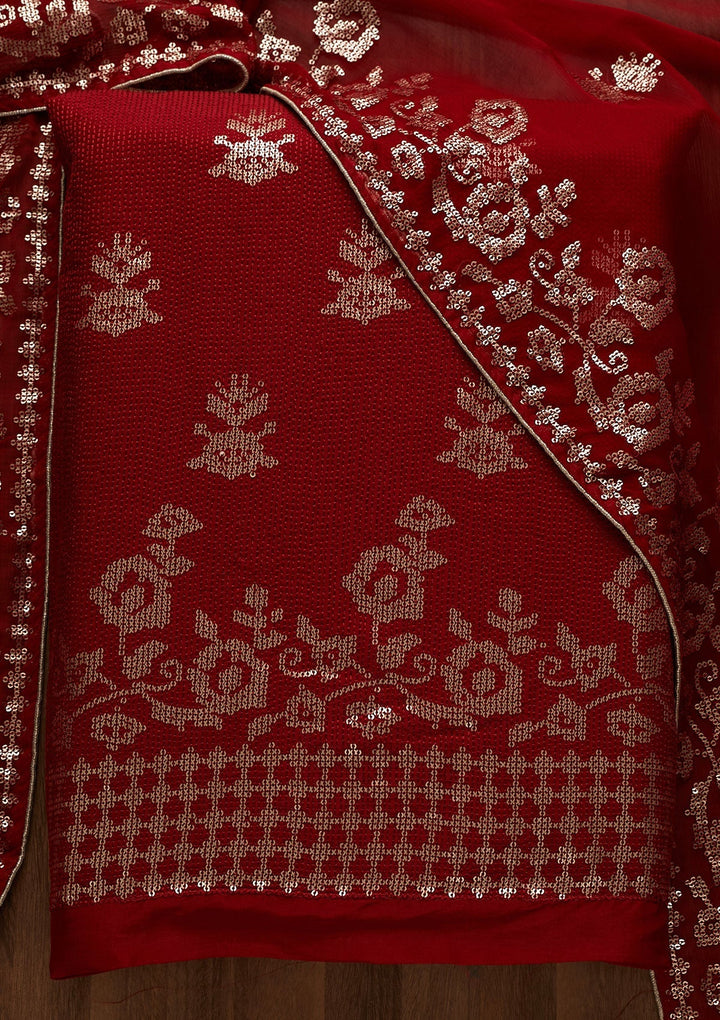 Maroon Sequins Georgette Unstitched Salwar Suit-Koskii