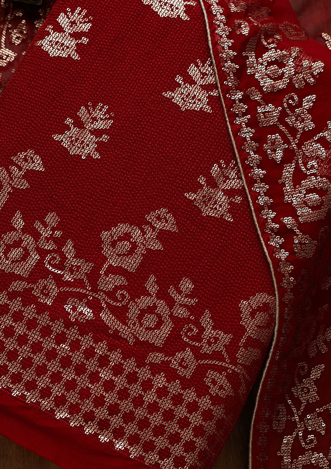 Maroon Sequins Georgette Unstitched Salwar Suit-Koskii