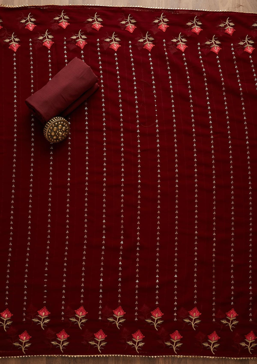 Maroon Sequins Georgette Unstitched Salwar Suit-Koskii
