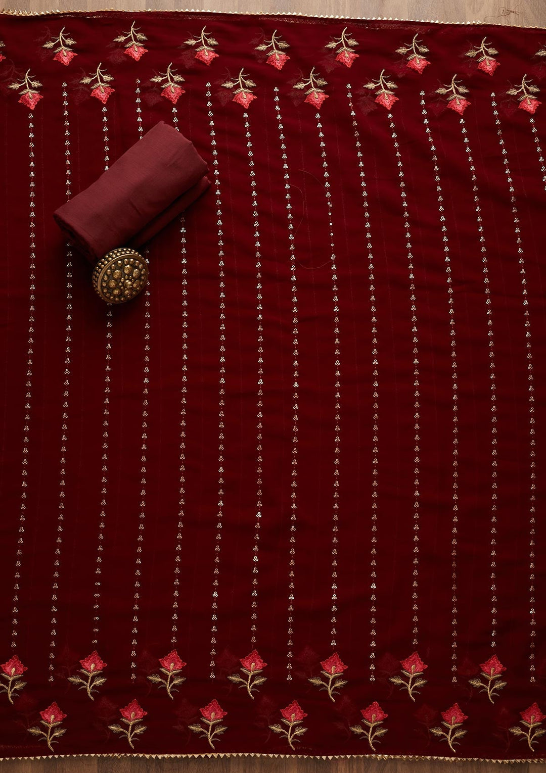 Maroon Sequins Georgette Unstitched Salwar Suit-Koskii