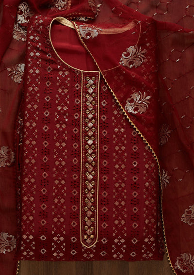 Maroon Sequins Georgette Unstitched Salwar Suit-Koskii