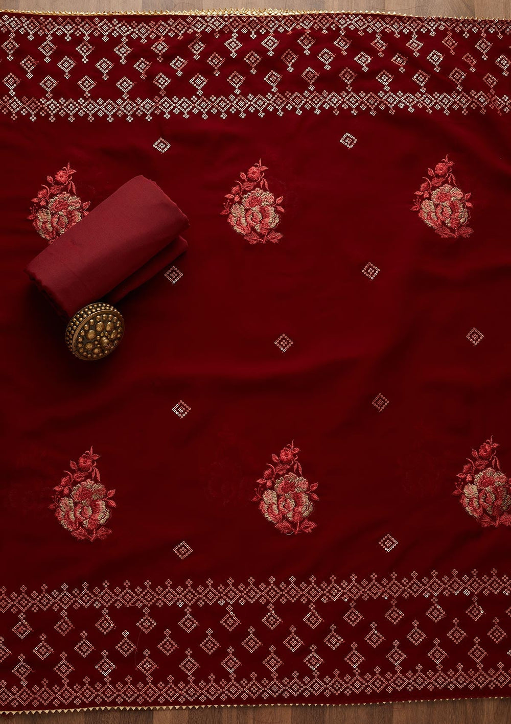 Maroon Sequins Georgette Unstitched Salwar Suit-Koskii
