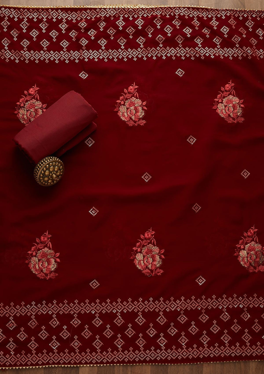 Maroon Sequins Georgette Unstitched Salwar Suit-Koskii