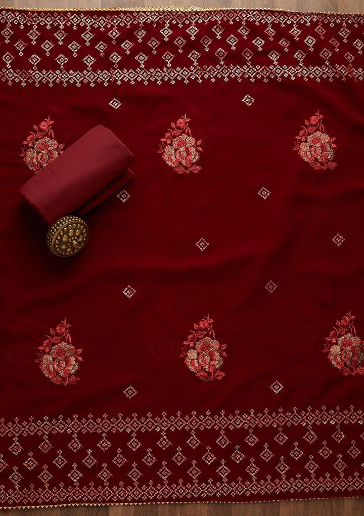 Maroon Sequins Georgette Unstitched Salwar Suit-Koskii