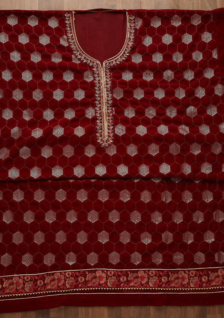 Maroon Sequins Georgette Unstitched Salwar Suit-Koskii