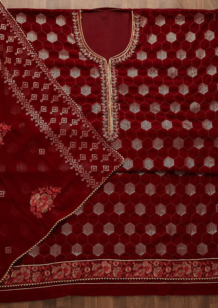 Maroon Sequins Georgette Unstitched Salwar Suit-Koskii