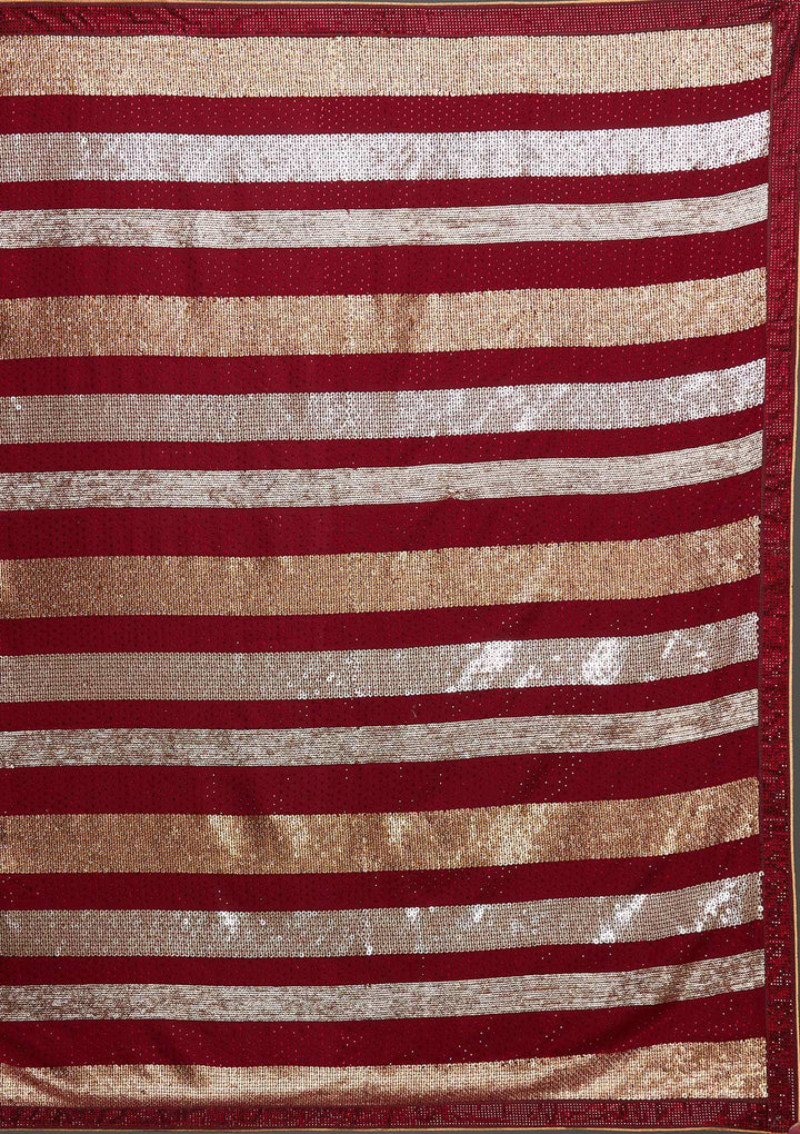 Maroon Sequins Georgette Saree - Koskii