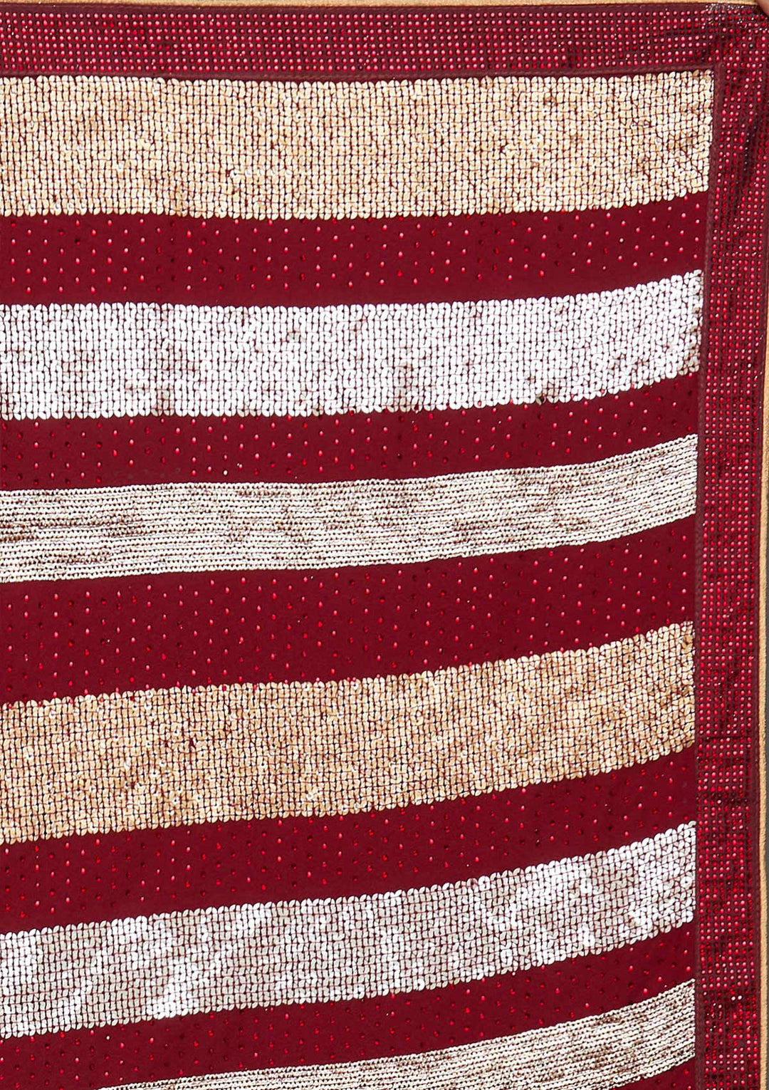 Maroon Sequins Georgette Saree - Koskii