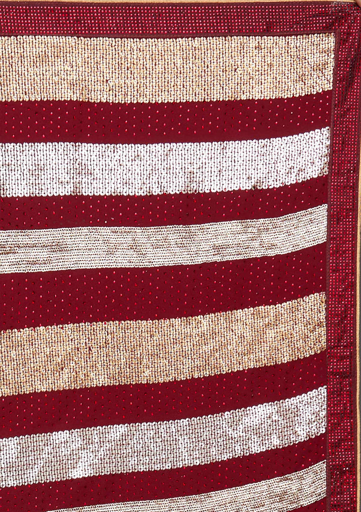 Maroon Sequins Georgette Saree - Koskii
