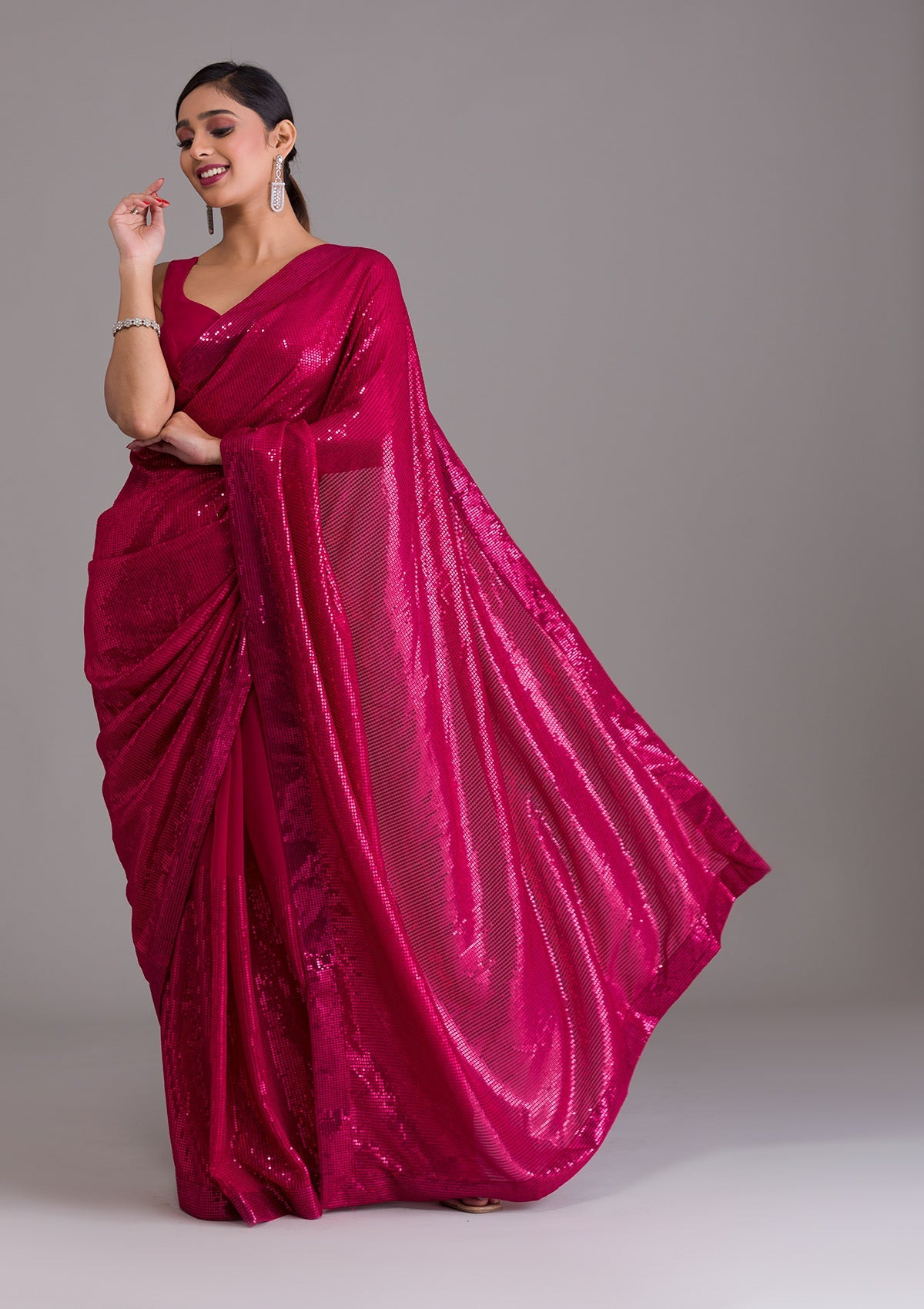 Maroon Sequins Georgette Saree-Koskii