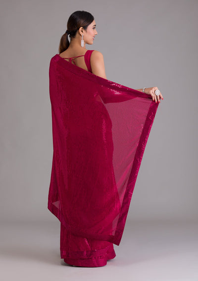 Maroon Sequins Georgette Saree-Koskii