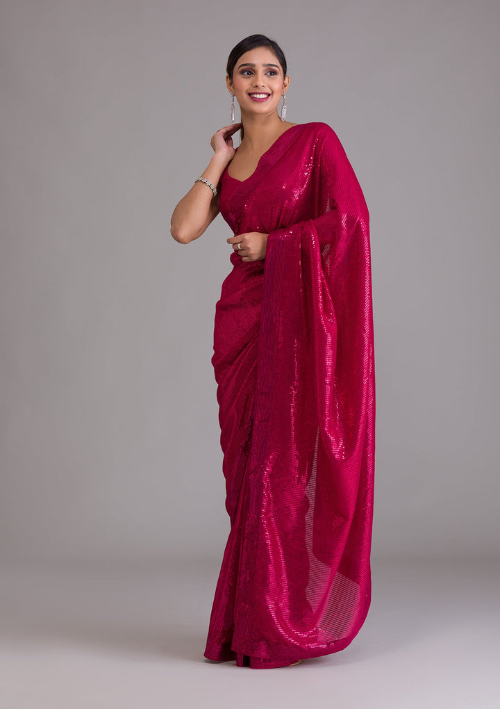 Maroon Sequins Georgette Saree-Koskii