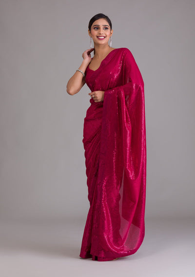 Maroon Sequins Georgette Saree-Koskii