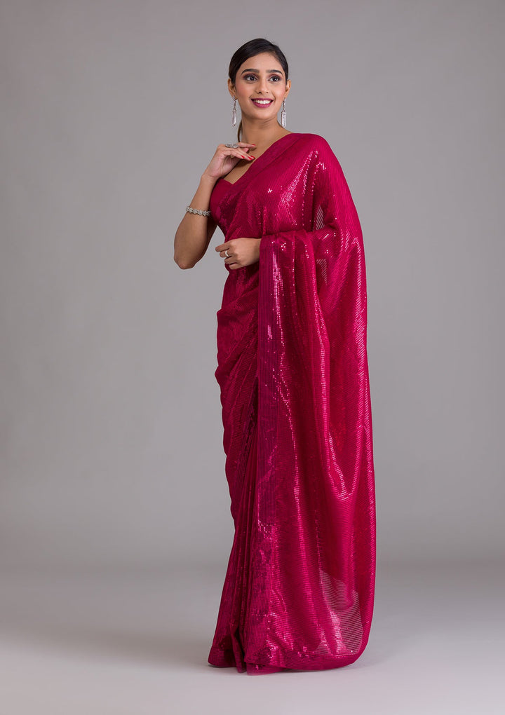 Maroon Sequins Georgette Saree-Koskii