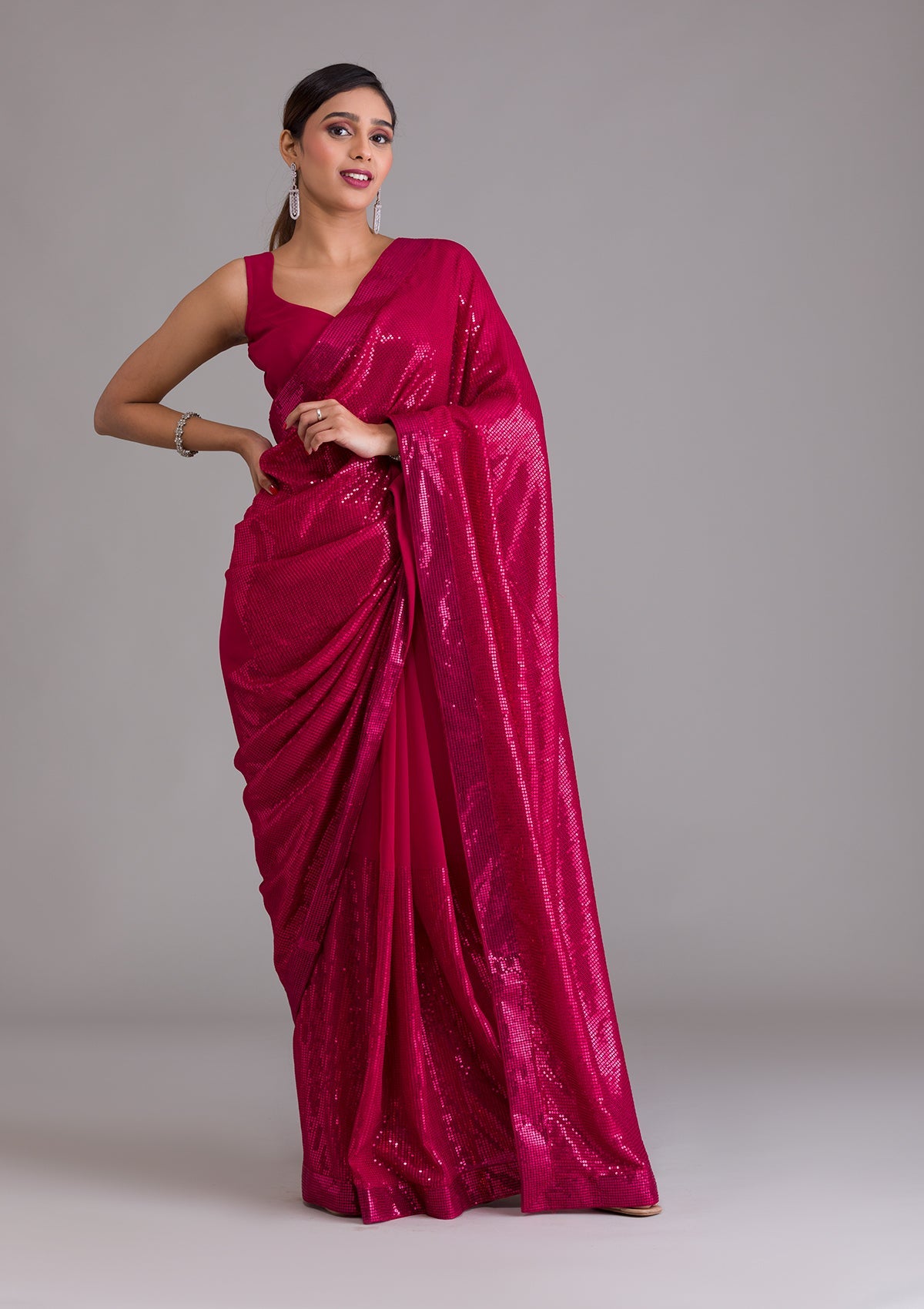 Maroon Sequins Georgette Saree-Koskii