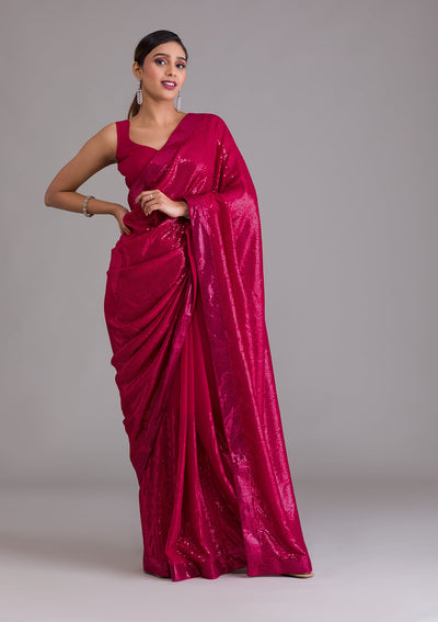 Maroon Sequins Georgette Saree-Koskii