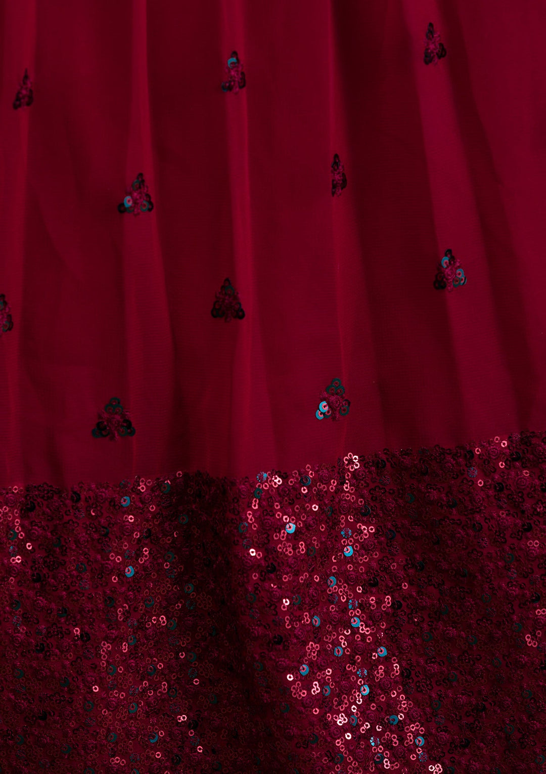 Maroon Sequins Georgette Semi-Stitched Lehenga-Koskii