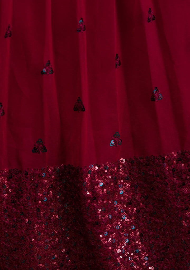 Maroon Sequins Georgette Semi-Stitched Lehenga-Koskii