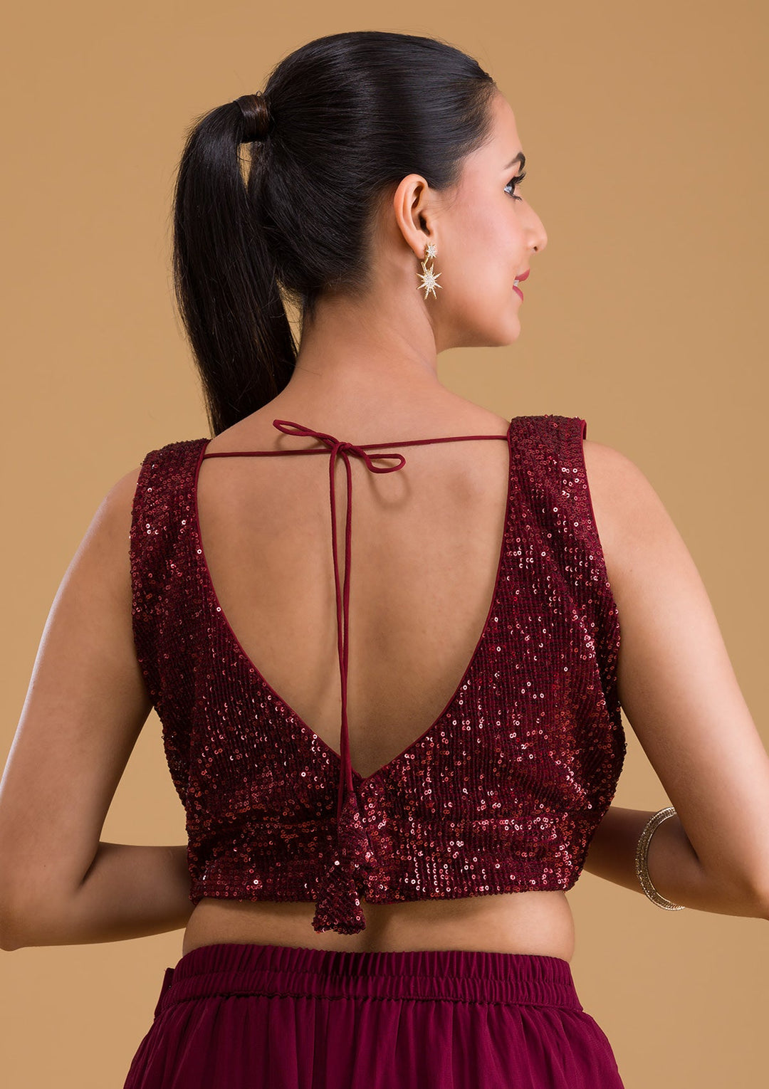 Maroon Sequins Net Blouse-Koskii