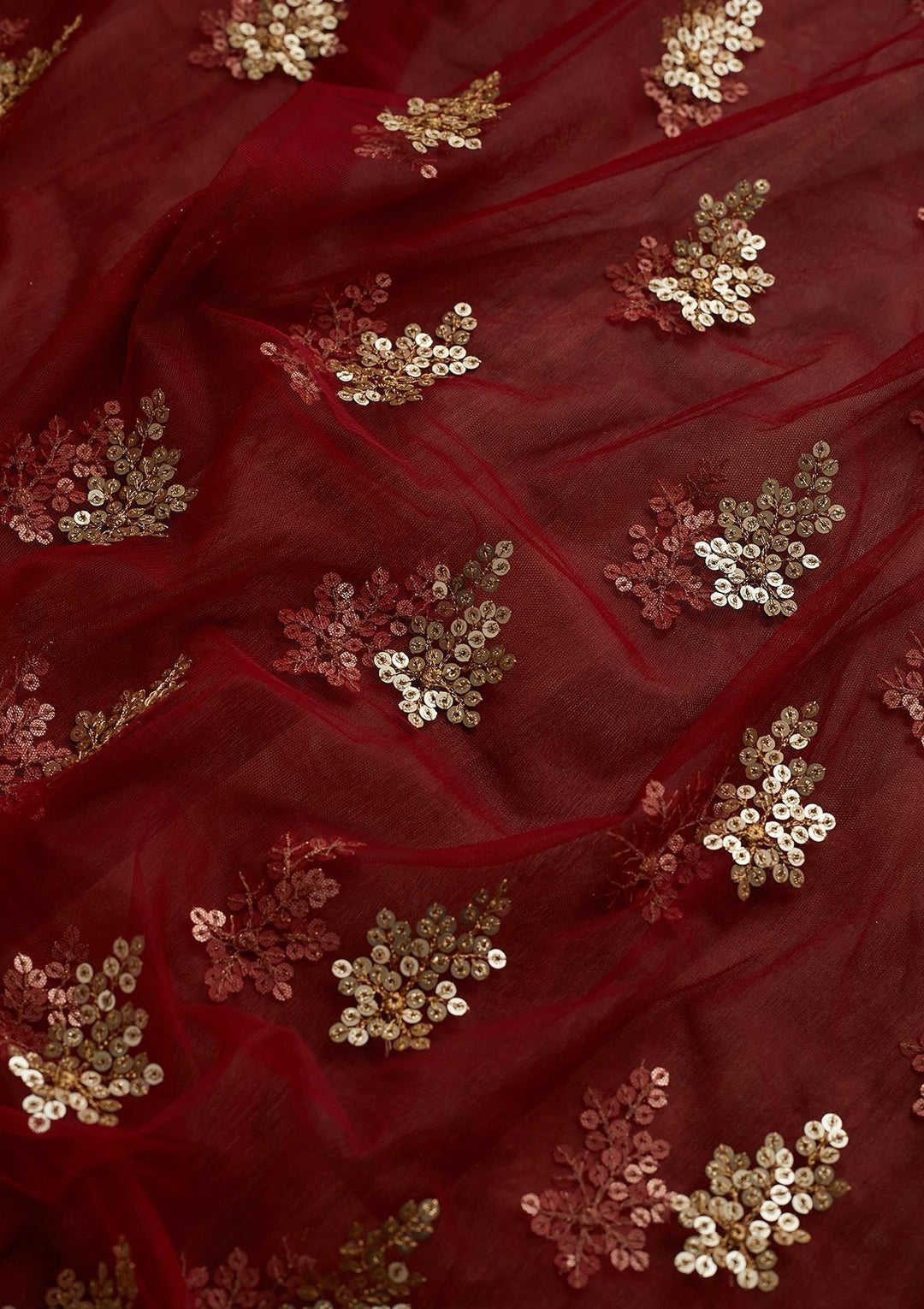 Maroon Sequins Net Readymade Dupatta - Koskii