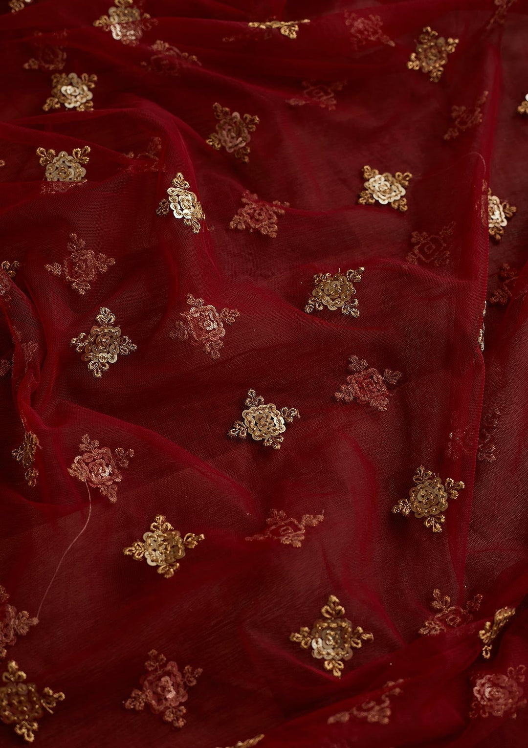 Maroon Sequins Net Readymade Dupatta - Koskii