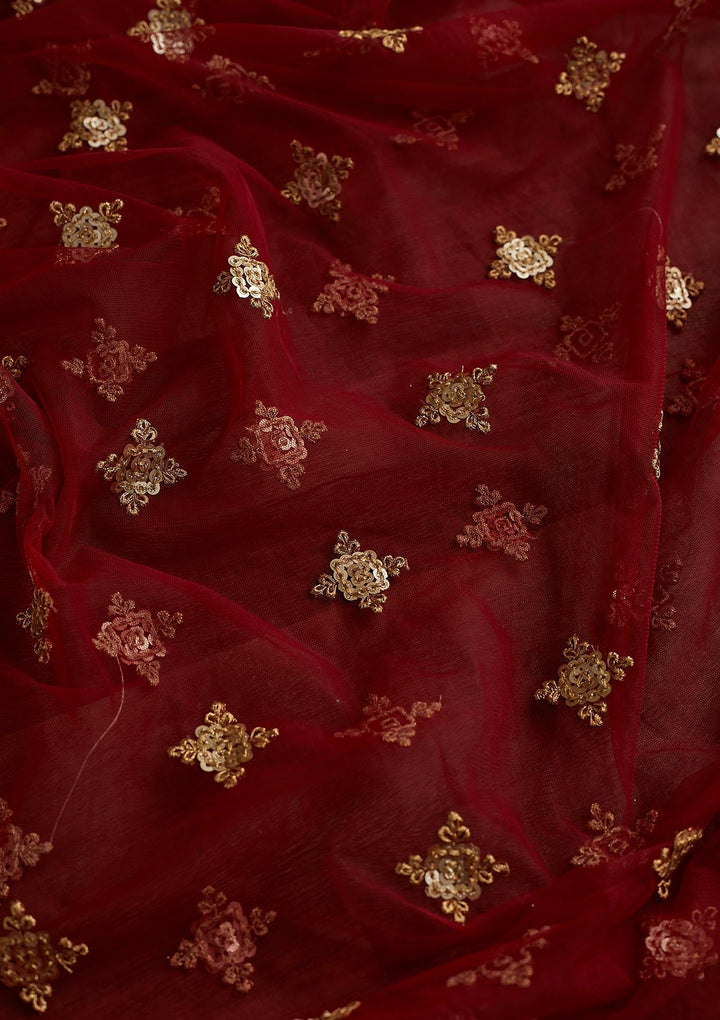 Maroon Sequins Net Readymade Dupatta - Koskii