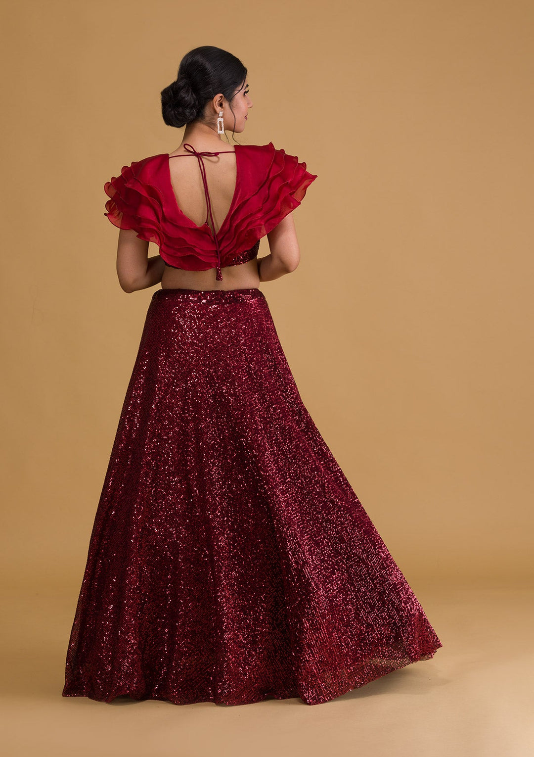 Maroon Sequins Net Readymade Lehenga-Koskii