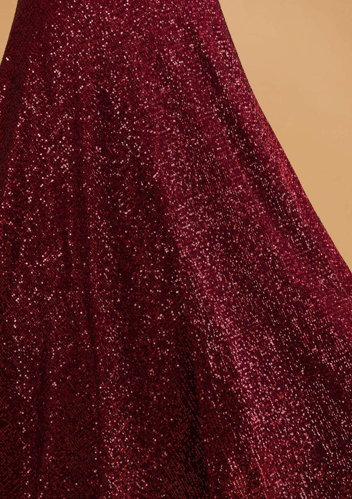 Maroon Sequins Net Readymade Lehenga-Koskii