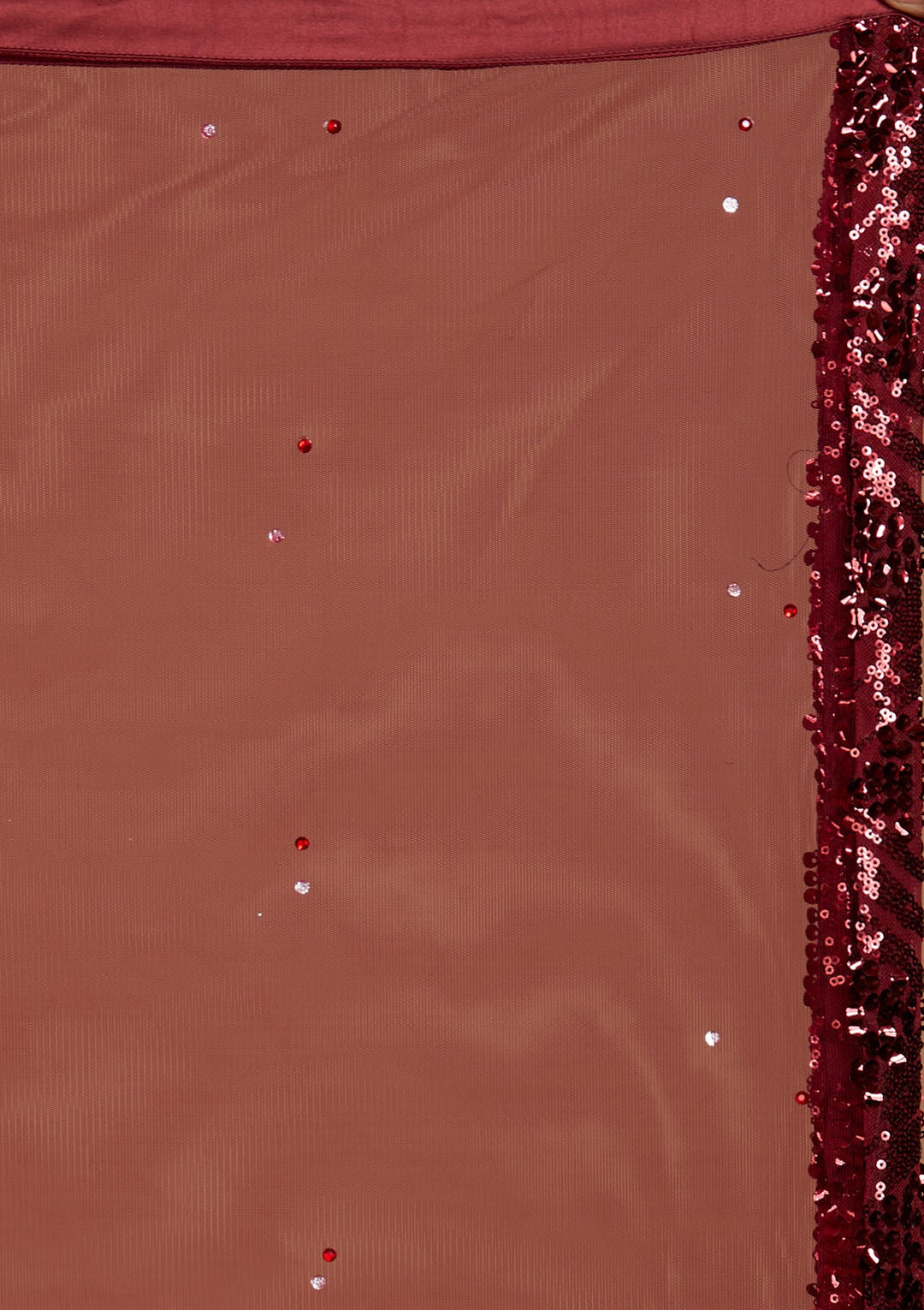 Maroon Sequins Net Lehenga-Koskii