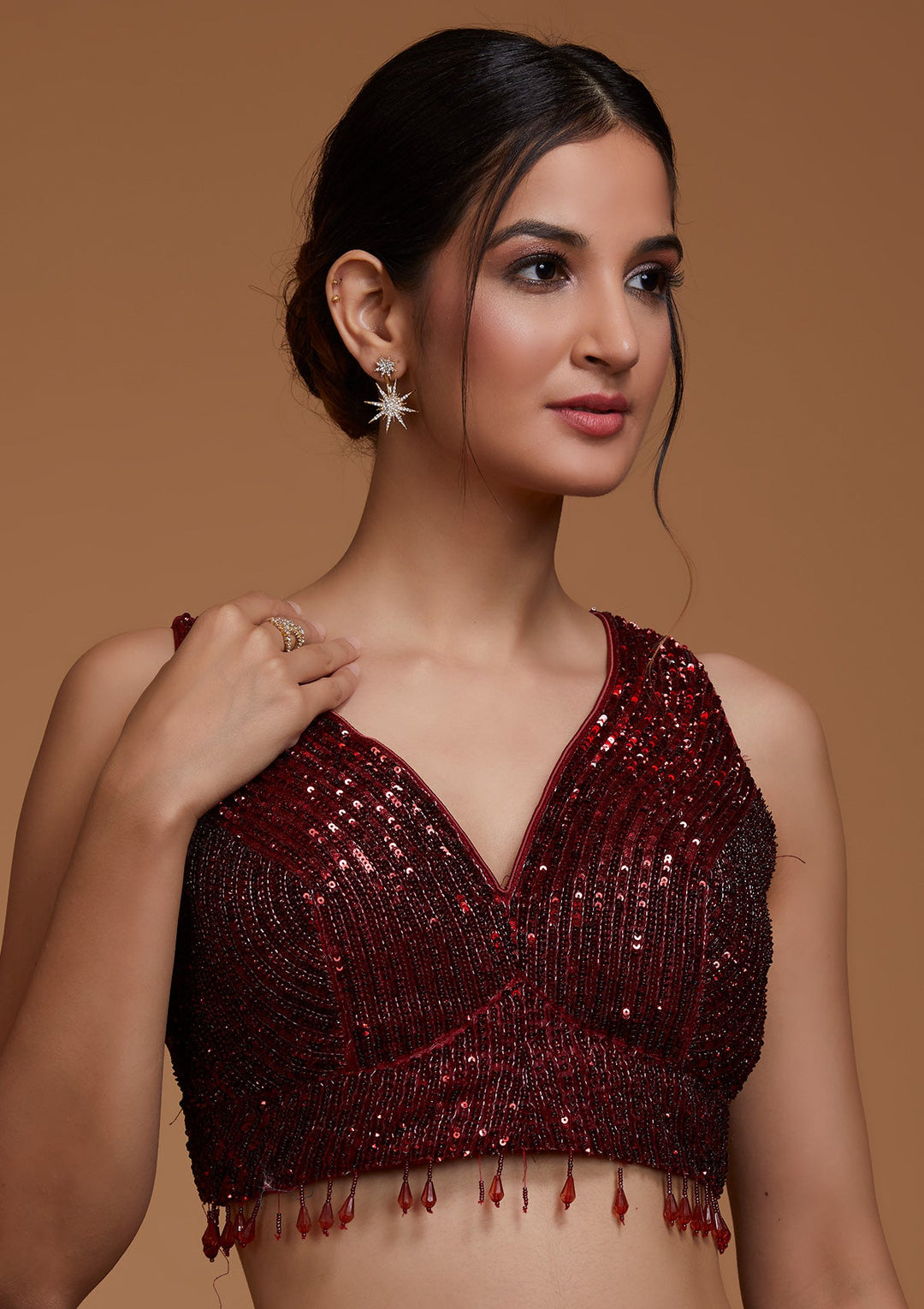 Maroon Sequins Net Lehenga-Koskii