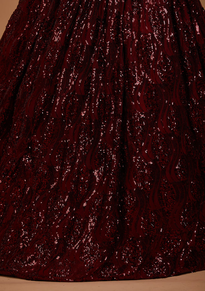 Maroon Sequins Net Lehenga-Koskii