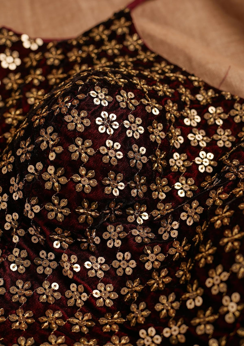 Maroon Sequins Velvet Blouse - Koskii