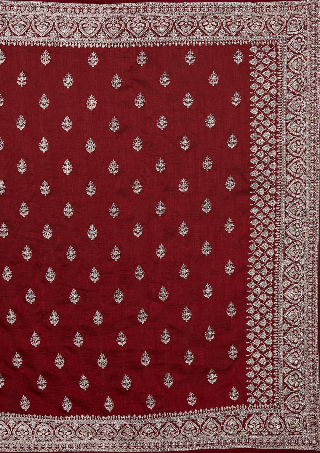 Maroon Silver Stonework Raw Silk Saree-Koskii