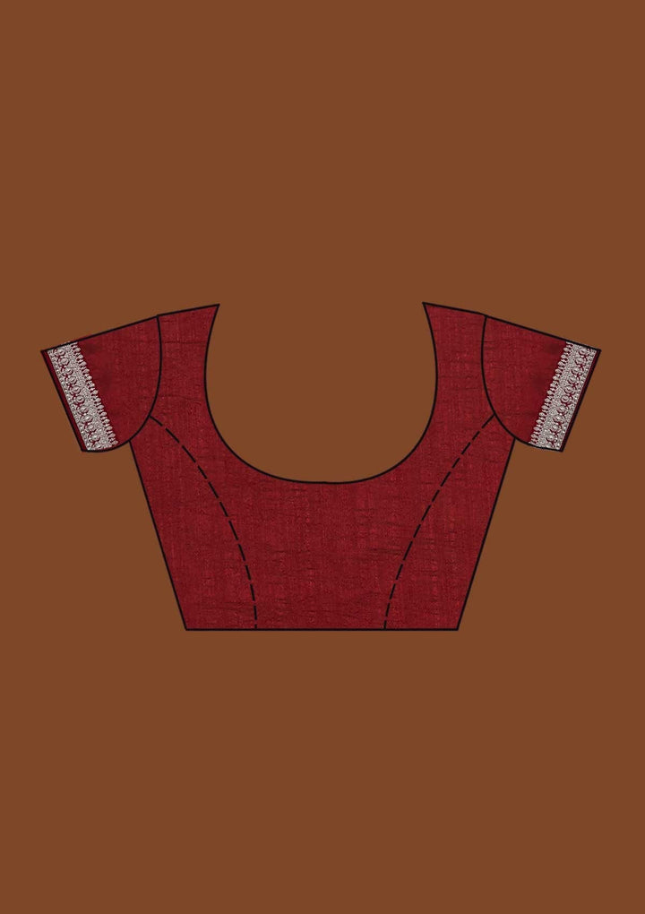 Maroon Silver Stonework Raw Silk Saree-Koskii